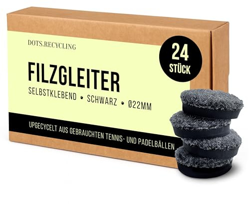 Dots.Recycling - Självhäftande möbeltassar – 24 st Återvunna Möbelglidare för möbler. Filtkuddar med stark vidhäftning, ljudlös glidning – Ø22mm Filttess