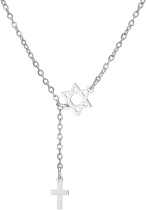 EUEAVAN Star Of David Cross Necklace for Women Six-Pointed Hexagram Jewish Star Pendant Christ Cross Christian Religious Jewelry Israel Hanukkah Gift