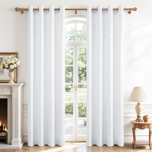 CUTEWIND Cortinas Blancas Salon Modernas 2 Piezas 140x240 cm, Lindas Cortinas y Visillos Efecto Lino Translúcidas con Ojales para Dormitorio Juvenil Comedor Habitacion