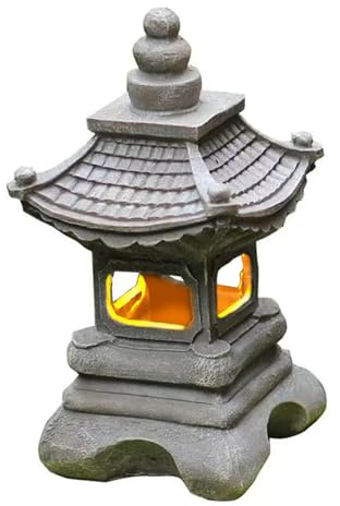Wedhapy Lanterne Japonaise en Pierre Lampe de Jardin Solaire Lanterne pagode Ornement décoratif pour Jardin ou Cour Objet en résine Lampe Solaire