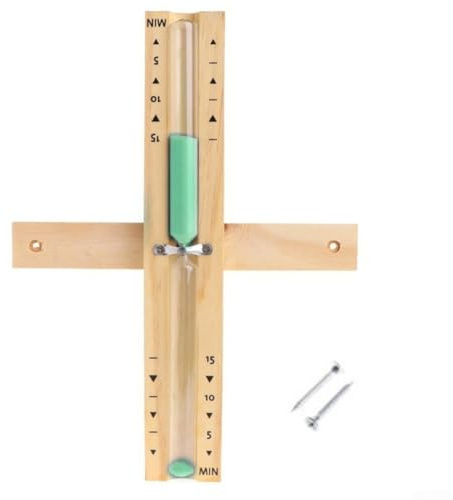 Sablier en bois de 15 minutes pour salle de sauna, horloge sablier résistant à la chaleur avec verre transparent et sable de mer naturel, 32 x 10 x 8 cm, compatible (vert)