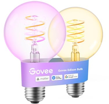 Govee Lampadina Smart Edison E27, Lampada LED Vintage RGBWW G80, 2 Pezzi