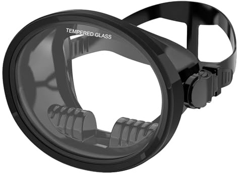 Maschera Snorkeling Mask Maschera subacquea ovale Maschera per la pesca subacquea Stile retrò Occhiali da sub con ampia visuale panoramica Lenti in vetro temperato(AllBlack)