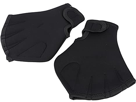 AMONIDA Näthandskar, Simträningshandskar med Justerbar Handledsrem, Vattentålig för Dykning och Träning i Poolen, Neoprenmaterial (Svart)