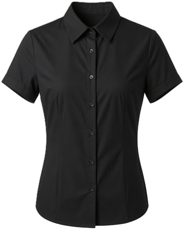 UDILEO Camicia Donna Maniche Corte Elegante Elasticizzata Camicetta Ufficio Formale Business Casual Blusa Aderente Estiva (IT, Testo, M, Regular, Regular, Nero)
