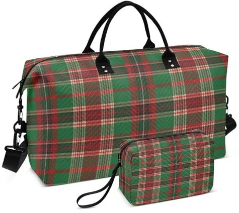 Duffelväska set dubbel väska set våg quiltad dragkedja fack lätt kort resa, Vintage pläd, One Size, Klassisk