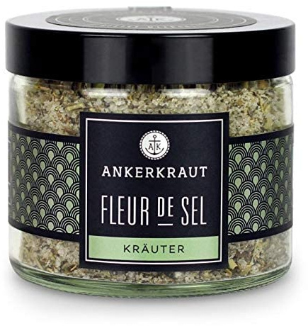Ankerkraut Fleur de Sel Kräuter, edles Salz mit Rosmarin, Basilikum, Thymian, Majoran, Oregano, 135 g im Tiegel