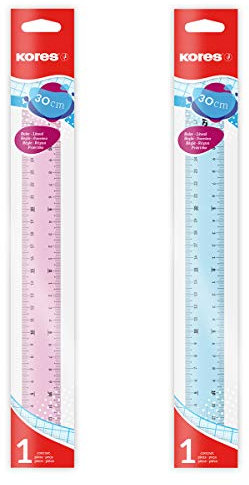Kores - 30cm Transparentes Lineal mit Tuschekante für Kinder und Schüler, Leicht, Schul- und Bürobedarf, Einzelpackung in sortierten Farben