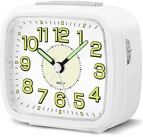 HOPSEM Silent Alarm Clocks Bedside Battery Powered Clocks for Bedrooms Non Ticking Table Clock Luminous Dial and Hands Large Clear Display Snooze Night Light Function for Home