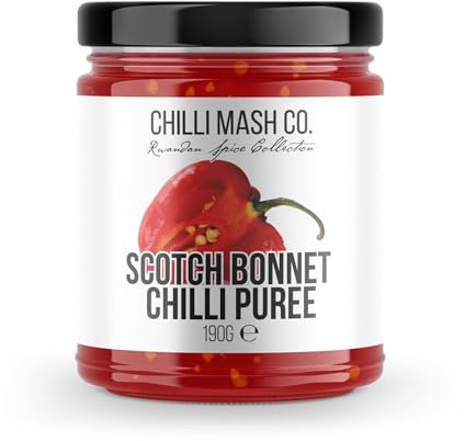 Scotch Bonnet Chilli Puree 190g - Chilli Mash Co - Vegan, Very Hot and Spicy Paste for Cooking Made with Scotch Bonnet Chillies