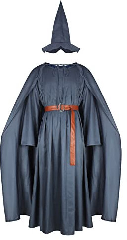 AYYOHON Erwachsenenkostüm Gandalf Robe Mithrandir Lord Ringe Kostüm Grau Umhang mit Zaubererhut Umhang Halloween Cosplay Anzug M