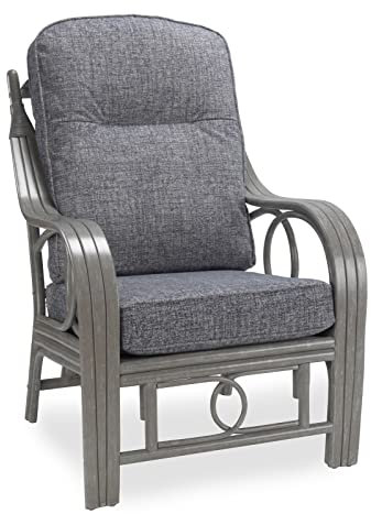Desser Madrid Grey Rattan Conservatory Chair – Cane Rattan Indoor Armchair with UK Made Grey Cushions for Summerhouse, Garden Room or Living Room – AquaClean Fabric - H105cm x W73cm x D88cm