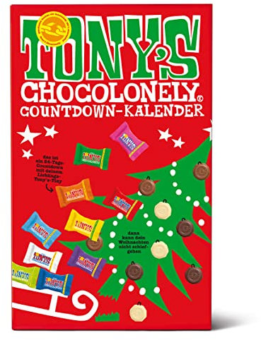 Tony's Chocolonely - Schokolade Weihnachten Adventskalender - 24 Tage - 10 Sorten Tiny Tony's - Viel Vorfreude - Weihnachtsgeschenke - Vegetarisch - Belgian Fairtrade Chocolate