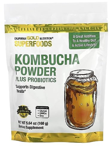 Superfoods, Kombucha Powder with Kombucha, Brewed Apple Cider Vinegar and Soluble Tapioca Fiber Plus Probiotics, 5.64 oz (160 g), California Gold Nutrition