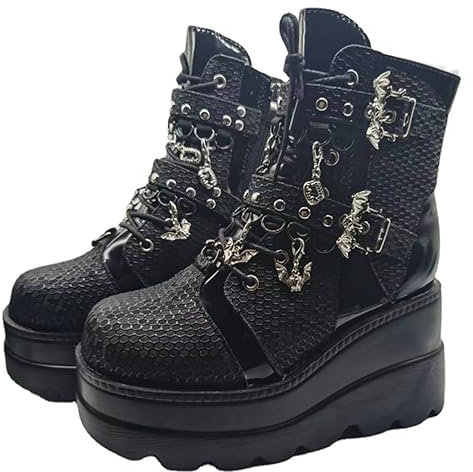 Ulalaza Damen Mary Jane Pumps, Lolita-Schuhe, süße Plattform, Gothic, Doppel-Knöchelriemen, runde Zehen, klobiger Absatz, Pumps, Dating, Nachtclub