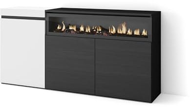 Skraut Home | Aparadores para salón | Gran Capacidad de almacenaje | 150x75x35cm | 3 Puertas | Chimenea eléctrica | Estilo Moderno | Blanco y Negro