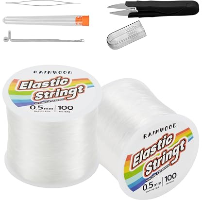 Elastiskt armband med snöre: 2 rullar med 200 m (0,5 mm) genomskinligt stretchsnöre med verktyg – perfekt för armbandstillverkning och gör-det-själv-smyckesprojekt!