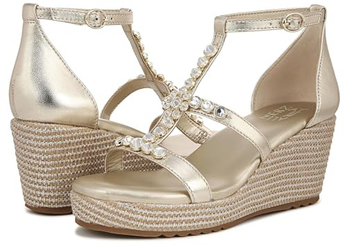 Naturalizer Womens Serena Strappy Wedge Sandal Champagne Metallic 9 M