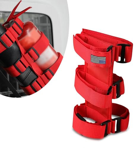 Tesnaao Pack-1 Sangle de support pour extincteur de voiture motif drapeau américain, réglable en tissu durable, compatible avec Jeep Wrangler 1965-2022 JK JKU TJ CJ Gladiator (rouge)