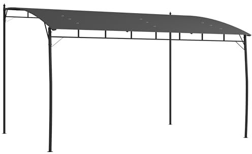 Outsunny Gazebo Pergola mit 12 Entwässerungslöchern, Metall-Pergola mit Polyester-Vordach, 8 Spreizschrauben und 8 Heringe, 400x296x200/262 cm, Dunkelgrau
