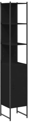 vidaXL Badschrank, Badezimmerschrank mit viel Stauraum, Standschrank für Badezimmer, Badmöbel Hochschrank Schrank Bad, Schwarz Holzwerkstoff