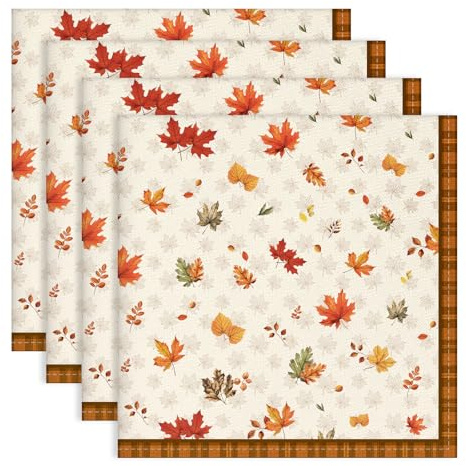 Arquiel Servilletas de Hoja de Arce Tela de Cocina, Servilletas de 4 de Tela 100% Algodón Suaves Cómodas Lavables Reutilizables Servilletas de Mesa para Cenas Familiares, Cócteles, Bodas
