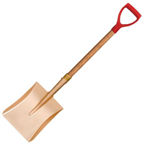 WEDO Pala cuadrada grande sin chispas con hoja recta, pala de transferencia, madera de 38 pulgadas de largo con cómodo mango de agarre en D, pala de excavación, cobre berilio, no magnética, estándar