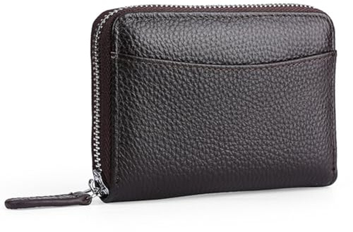 Porte Cartes en Cuir Portefeuille de Cartes de Crédit Porte Carte Zippé Pochette de Monnaie en Accordéon Sac à Cartes à Fentes Multiples Grande Capacité Portefeuille de Voyage (Café)