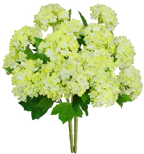 CHIAVE Atificial Flowers, Simulated Hydrangeas Snowball Fake Silk Flowers for Wedding Bridal Party Home Décor for vase -2 Bunches 14 Flower Heads - Green