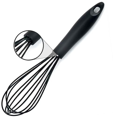 Frusta in Silicone da Cucina Con Rivestimento Antigraffio - Frusta a Palloncino per Cucinare, Cuocere Al Forno, Mescolare (Nero)