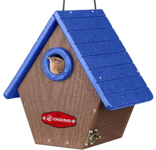 Kingsyard Recycled Plastic Bird House for Outdoors - Hanging Nesting Box with Predator Guard & Air Vents for Wren Finch Chickadee, Blue