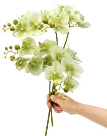 DODXIAOBEUL Paquete de 4 flores artificiales de látex de tacto real Phalaenopsis de 17.7 pulgadas, ramos de tallo de orquídeas artificiales para bodas, fiestas, decoración del hogar, jardín, color