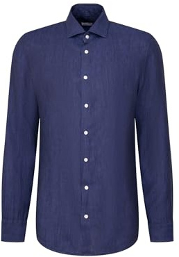 Silkesdekal herr business skjorta – slim fit – mjuk – kent krage – långärmad – 100% linne, blå, 39
