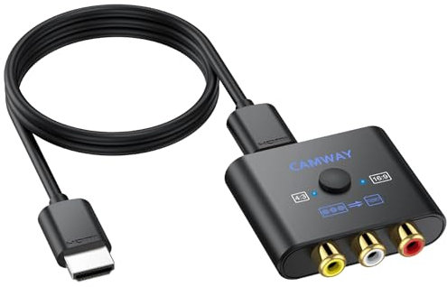 CAMWAY RCA auf HDMI Adapter, 16:9/4:3 Konvertierung 1080P Composite CVBS AV Cinch Video Audio Konverter mit 50CM HDMI Kabel, AV Adapter Unterstützt PAL/NTSC für Wii/PS1/PS2/N64/Xbox/DVD/VCR