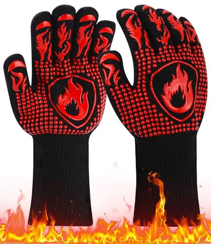 Guantes Barbacoa BBQ Guantes Resistentes al Calor hasta 800℃/1472℉ Guantes para Horno Profesional Guantes Cocina Horno Antideslizantes Guantes para Aplicables a Parrilla Hornear, Microondas, 1 Par