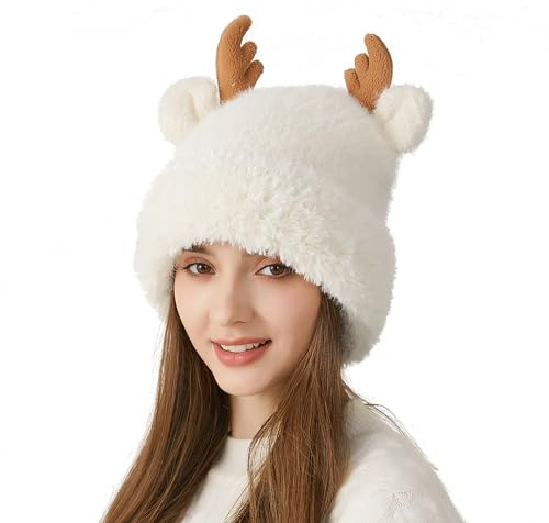 LY4U Sombreros de Invierno para Damas, Gorros de Lana para Mujeres, Sombreros de Snowboard de Esquí Suaves y Ligeros para Niñas, Lindo Sombrero, Blanco