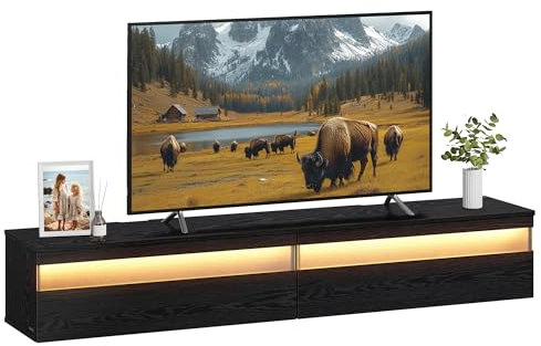 VASAGLE Kailyn Collection - TV Lowboard, Hängande TV-bänk, Väggskåp, För flera TV-apparater, TV-bord, För Vardagsrum, Modern, 178 x 35 x 30 cm, Ebenholtssvart LTV138B03