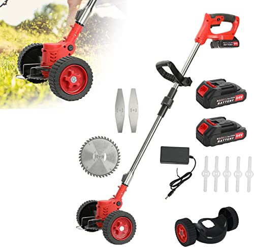 Cordless Lawn Trimmer Weed Wacker - 24V Electric Weed Eater with 2.0Ah Battery, String Trimmer and Lawn Edger Tool, Adjustable Telescopic Handle and 3 Blade Types for Grass, Weeds, and Bushes