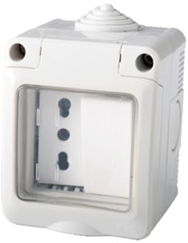 Cassetta Elettrica IP55 Con Sportellino, 2 Moduli Presa Bipasso 10/16A + Interruttore, Kit Scatola Elettrica Pronta, Montaggio Da Muro Parete Esterno