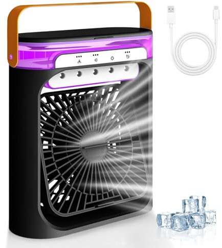 smtfcty Climatiseur Mobile 4 en 1 Mini Climatiseur Portable, Mini Refroidisseur D'air Personnel USB, Ventilateur, 3 Vitesses Réglables Air Refroidisseur Mobil pour Maison/Bureau/Extérieur -noir