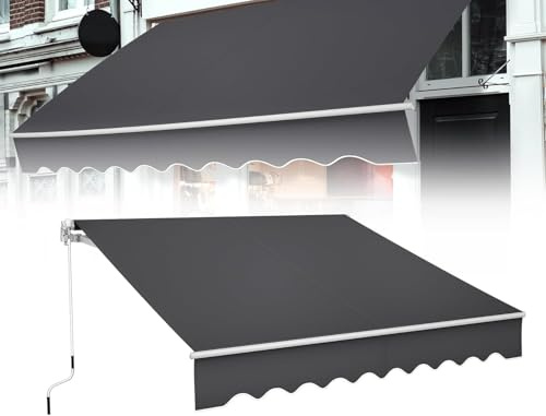 Froadp Toldo de aluminio con brazo articulado, 400 x 300 cm, protección solar, impermeable, anti-UV, para balcón, terraza (gris oscuro)