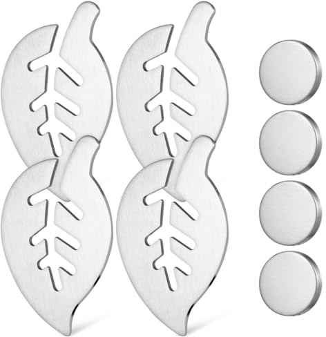 Amosfun Picnic Tablecloth Weights 4 Sets 430 Stainless Steel Leaf-Shaped | Magnet Hold with Stable Grip, Silver Finish, Graceful Naturalistic Pattern for Outdoor Picnic Use