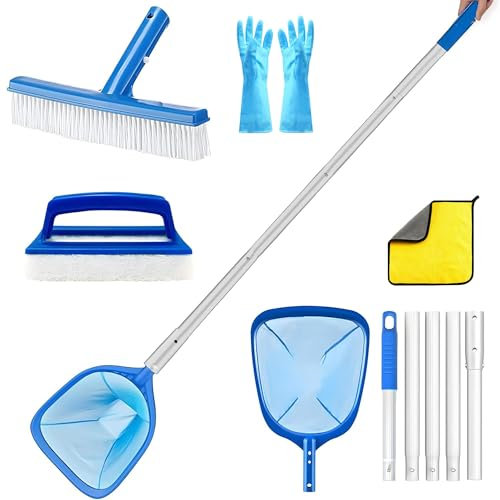 Épuisette à Mailles Fines avec Brosse et Chiffon 172 cm de Long - Kit de Nettoyage pour Piscine et Étang