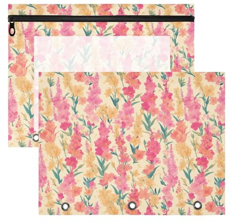 FRODOTGV Vibrant Gladiolus Flowers Binder pencil poucheses Portable 3 Rings Pocket for A4 Paper Letter 2 Pack Teacher Classroom Supplies