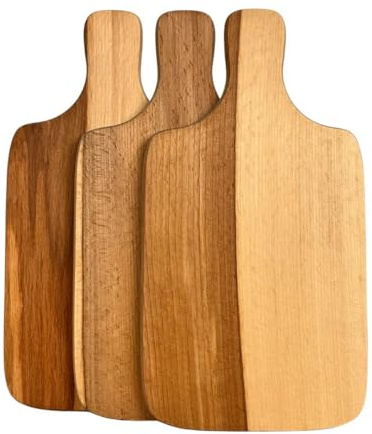 Skärbräda av massivt oljat bokträ – träbräda med handtag – dubbelsidiga hackbrädor i olika storlekar – köksbrädor för bröd (set om 3 (34,5 x 20 x 1,5 cm))