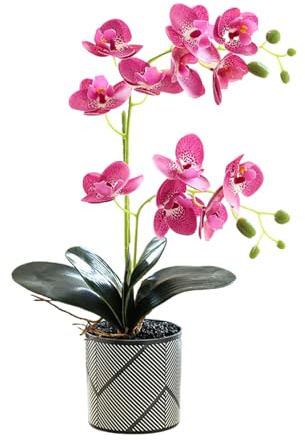 Generico Orchidea Artificiale Viola a Due Punte con 12 Petali in Vaso Fiore Decorativo Phalaenopsis Bianco Finta Orchidea Arancione Realistica Decorazione a Farfalla Bianca Simulata in Vaso (purple)