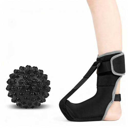 MINGBOLIN Plantar fasciit nattskena med massageball, storlek M | Justerbar fotskena av SBR och lycra med 5 cm massagekula för nattligt fotstöd och fotmassage