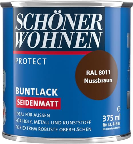 Schöner Wohnen ProfiDur Buntlack sm RAL 8011 nussbraun - Seidenmatter Alkydharzlack für Holz, Metall, Zink, Alu, Hart-PVC - Innen & Außen - Tropfgehemmt, Wetter- & Glanzbeständig - 375 ml