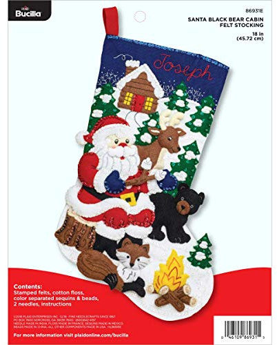 Bucilla Felt Stocking Applique Kit, 18, Santa Black Bear Cabin