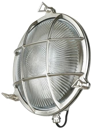 Licht-Erlebnisse Außenlampe Wand Messing Glas in Nickel IP64 Balkon Terrasse Ø24 cm E27 nostalgisch Rustikal Maritime Outdoor Wandlampe Garten SERIFOS